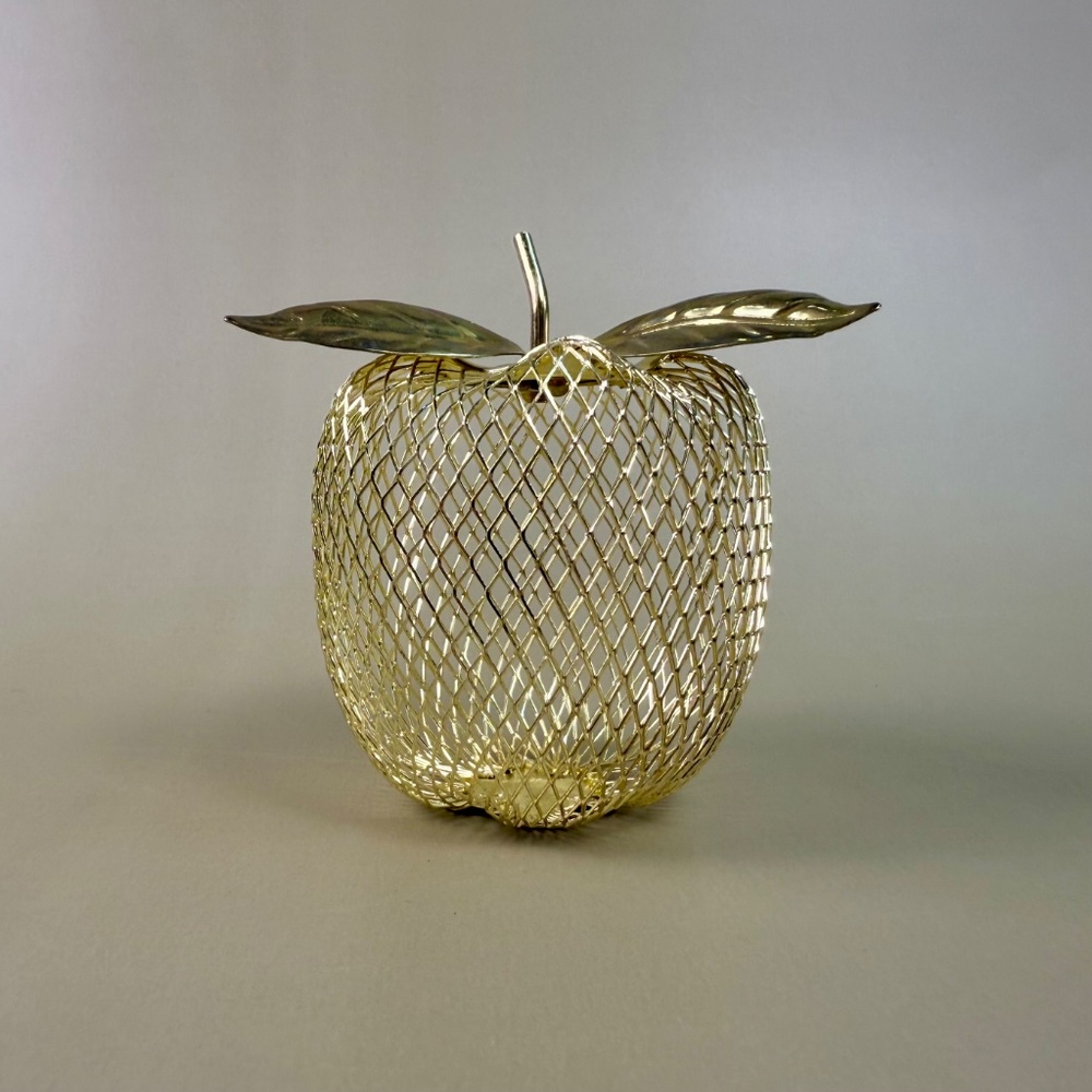 Vintage Gold Mesh Apple Figurine | Brass Look | 3.5" Decorative Accent